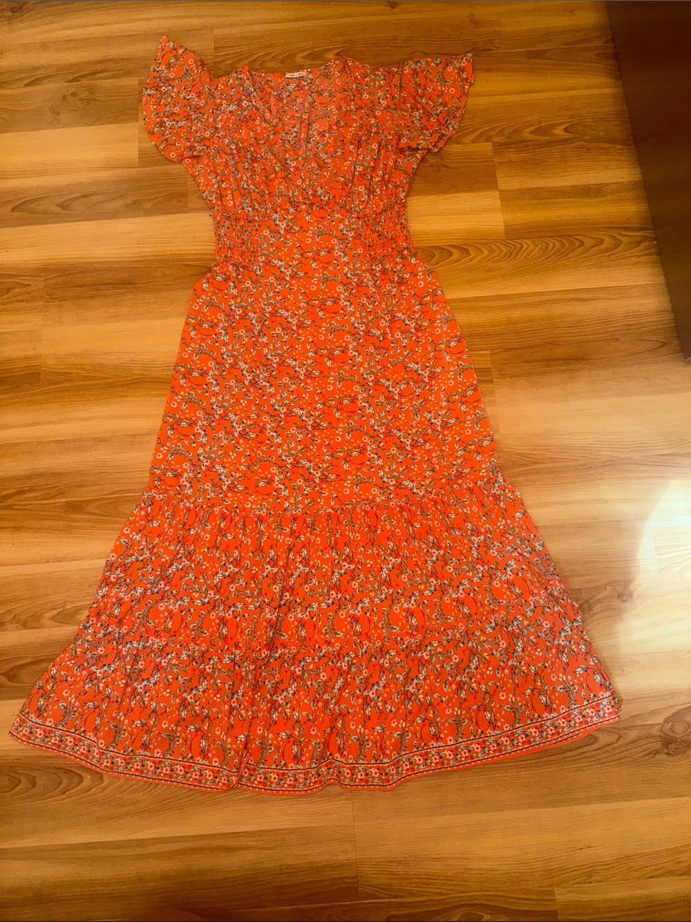 Max Studio Orange Floral Tiered Maxi Dress